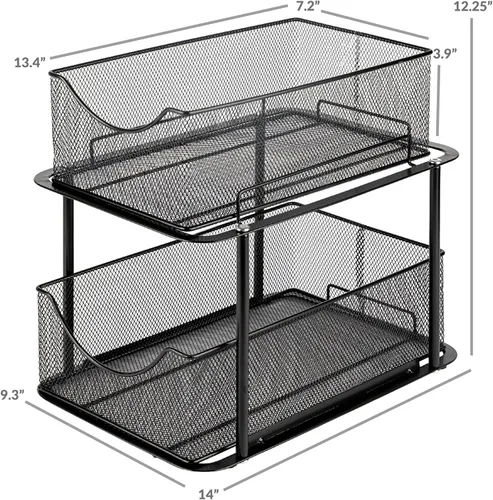 Vista 3 de Sorbus Organizador de metal para debajo del fregadero de 2 niveles para baño, cocina, cajones deslizantes de malla de acero fuerte para debajo