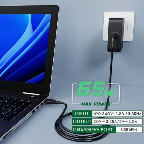 Vista 9 de Fancy Buying Cable USB de 65 W, 40 W, 6 pines (no punta cuadrada, no USB tipo C) Adaptador de cargador para Lenovo Yoga 3 Pro-1370 Yoga 3-1170 Yoga