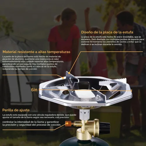 Vista 5 de Estufa de camping de propano 10000BTU con cable USB de llama ajustable para camiseta sin mangas Botella de gas portátil con quemador de propano