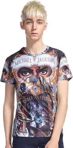 Vista 2 de Shuang Hao Hombres Moda HD Blanco Impreso Camiseta Manga Corta Casual