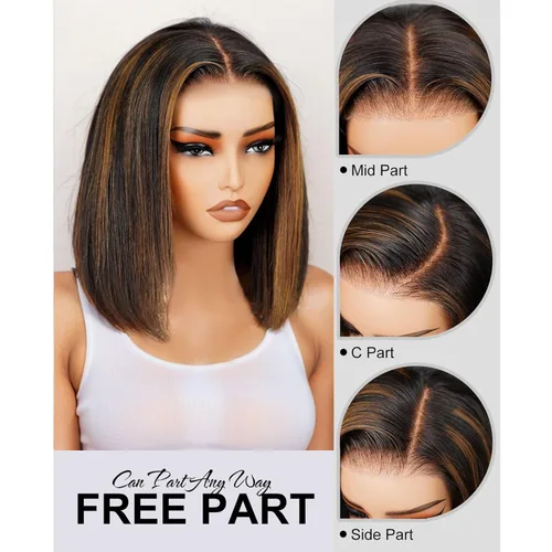 Vista 3 de RECOOL Peluca de cabello humano Bob de 5 x 6 con encaje frontal lacio, pelucas cortas, sin pegamento, cabello humano virgen brasileño, nudos