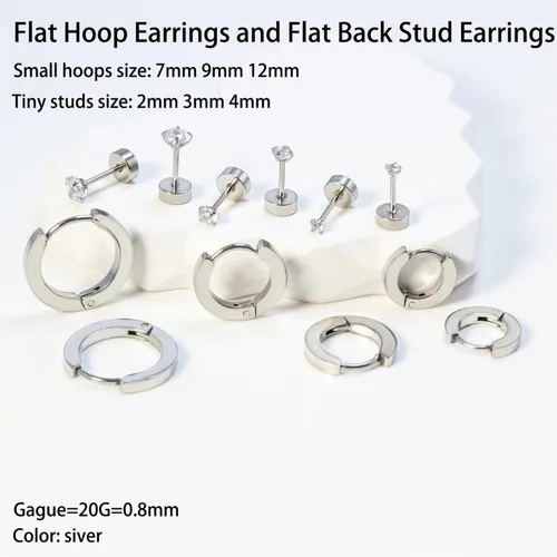 Vista 2 de Juego de aretes para múltiples piercings, 6 pares de aretes de aro pequeños chapados en oro de 14 quilates con parte trasera plana, aretes