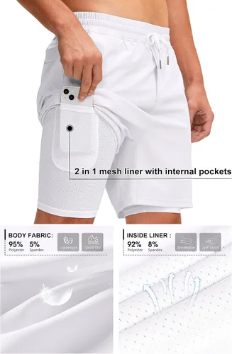 Vista 4 de Soothfeel Men's 2 in 1 Running Shorts with Liner 7 Inch Training Gym Athletic Workout Shorts for Men with Zipper Pockets