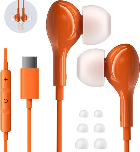 Vista 10 de USB C Headphones for Samsung Galaxy S26 S25 S24 Ultra iPhone 17 16 Pro Max Negro
