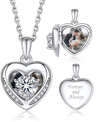 Vista 40 de MomentWish Collar de corazón para mujer, moissanita, diamante de imitación, plata de ley 925