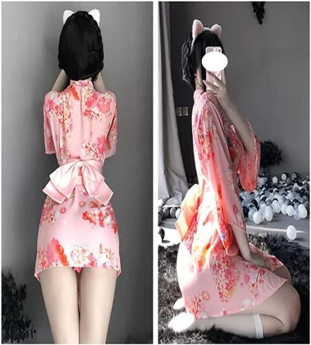 Vista 6 de SINGUYUN Conjunto de ropa interior para mujer, kimono de anime japonés, ropa interior de cosplay Yukata sexy