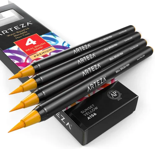 Vista 58 de Arteza Bolígrafos de pincel real, A174 gris delfín, paquete de 4, bolígrafos de acuarela con puntas de pincel de nailon, suministros de arte