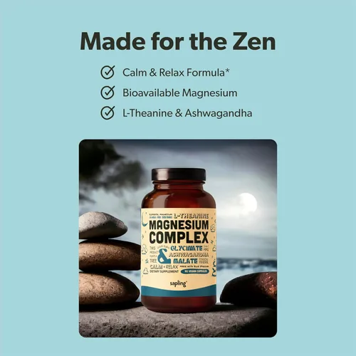 Vista 2 de Suplemento complejo de glicinato de magnesio, glicinato de magnesio quelado con malato, ashwagandha orgánica, L-teanina y espirulina azul, alta