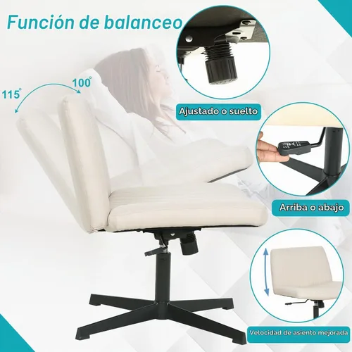 Vista 5 de [Usado] BestOffice Silla cruzada cómoda, sin brazos, con patas cruzadas, silla de escritorio sin ruedas, silla de escritorio amplia ajustable Beige