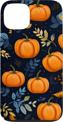 Vista 7 de iPhone 16 Calabazas y Hojas de Otoño Patrón Fondo Oscuro Caso