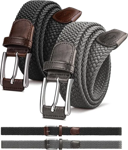 Vista 10 de Cinturón de golf para hombre, 2 unidades, cinturón elástico trenzado de 1 3/8 pulgadas, en caja de regalo para jeans casuales, deportes y trabajo