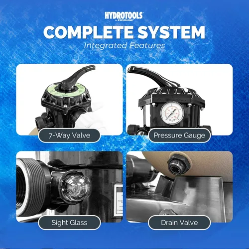Vista 6 de Swimline Hydrotools Bomba de filtro de arena para piscina de 16 pulgadas para piscina sobre el suelo y enterrada Sistema completo de 3/4 HP