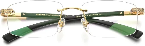 Vista 4 de HEPIDEM Gafas de bocina 100 realmente búfalo gafas cuadradas sin montura de lujo con diamantes