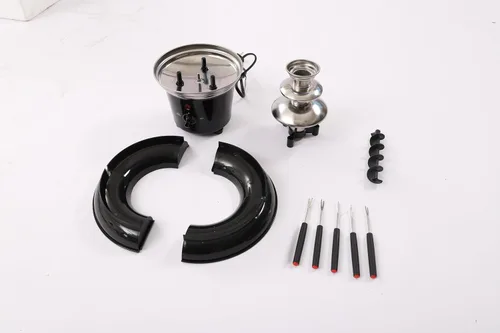 Vista 8 de Fuente de fondue de chocolate de 3 niveles con plato de fruta, fuente de fusión de acero inoxidable de capacidad de 1 libra para fiestas, incluye 6