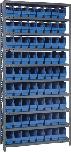 Vista 481 de Quantum QSBU-245BK Heavy Duty Shelving Unit with (7) Shelves and (24) QUS245 Black Bins for Garage Warehouse Storage Distribution 400 lb Load