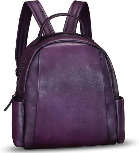 Vista 2 de IVTG Mochila de cuero genuino para mujer, mochila vintage a la moda, hecha a mano, casual, mochila de día, Púrpura, Mochilas Daypack