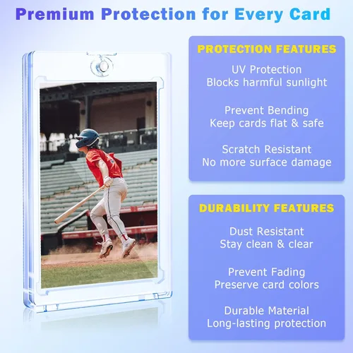 Vista 5 de Juego de 100 fundas magnéticas para tarjetas, 35 fundas de una sola tocada, protectores de tarjeta de plástico duro con carga superior para béisbol