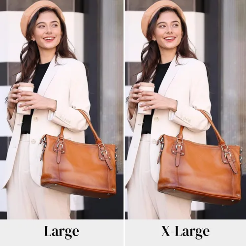 Vista 2 de Kattee Bolsos de cuero genuino Bolso de hombro para mujer, bolso de diseñador con asas superiores, bolso cruzado de gran capacidad