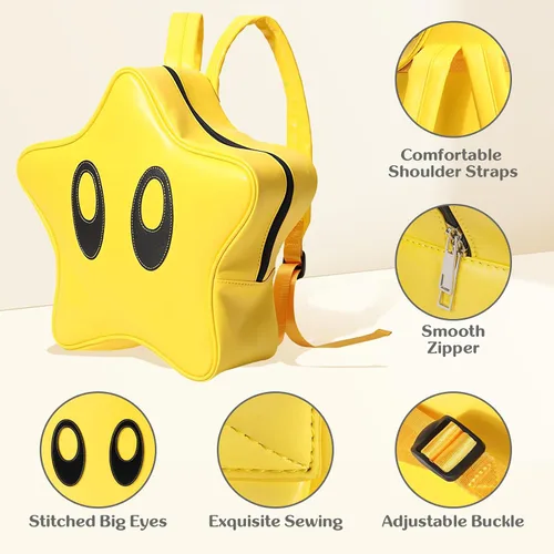 Vista 4 de Linda mochila de dibujos animados 3D estrella amarilla Y2K ligera impermeable mochila Daypack, Amarillo, Mochilas Daypack