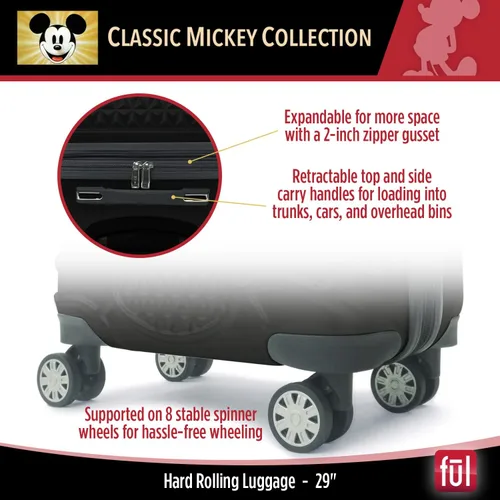 Vista 5 de FUL Disney Mickey Mouse - Maleta rígida con ruedas giratorias, Negro -, Disney Mickey Mouse - Maleta rígida con ruedas giratorias