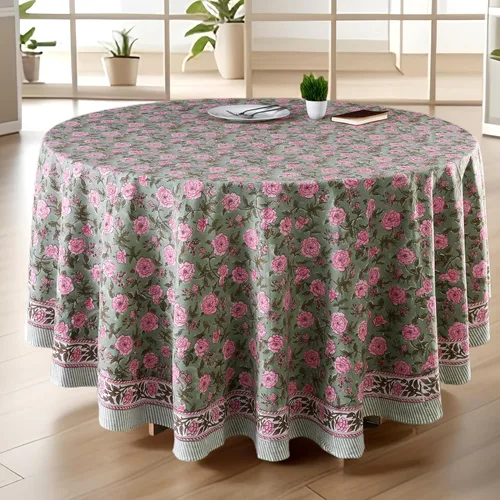 Vista 20 de CPC Mantel redondo - Mantel de algodón con estampado de bloques indios - Mantel de algodón impreso a mano y lavable - Primavera/Verano, mantel