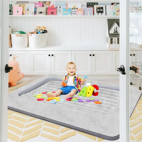 Vista 7 de Colchón de aire para niños: colchón de aire portátil rápido para niños, cama inflable portátil de viaje, superficie con felpa suave y cómoda, ideal