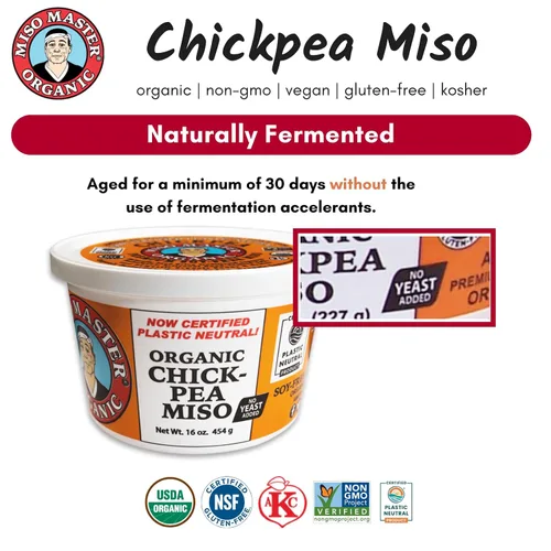 Vista 4 de Miso Master Miso orgánico de garbanzos, sin soja, sin gluten, orgánico, sin OMG, vegano, kosher, pasta de miso blanca vegana, tubo de 16 onzas