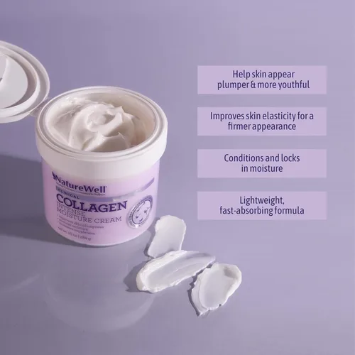 Vista 2 de NATURE WELL Crema péptida de colágeno para cara, cuerpo y manos, hidratante reafirmante para piel crepey, loción hidratante antienvejecimiento