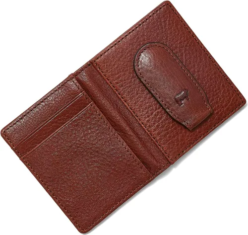 Vista 2 de Will Leather Goods - Cartera clásica de cuero con clip para dinero, Coñac, Classic