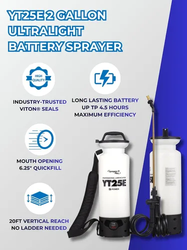Vista 7 de Sprayers Plus YT25E Pulverizador de Césped y Jardín a Batería, Pulverizador Portátil Recargable de 2 Galones con Litio-ion de 12V, Vara y Boquilla