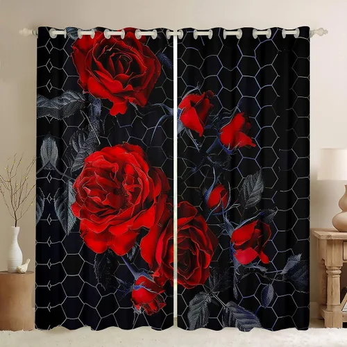 Vista 18 de Feelyou Cortinas de ventana de rosas para decoración de dormitorio, rosas de arco iris, cortinas de ventana florales para parejas, amantes de ramo