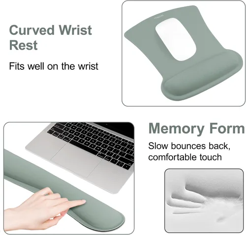 Vista 5 de MOSISO Juego de Reposamuñecas para Teclado y Mouse, Alfombrilla Ergonómica con Base Antideslizante para Alivio del Dolor en Casa/Oficina y Escritura