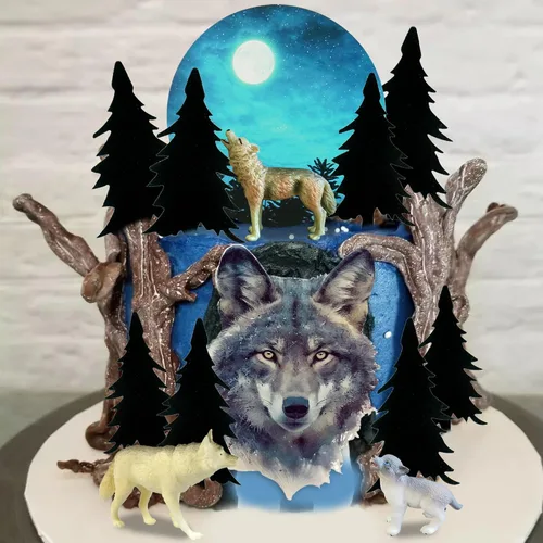 Vista 6 de 13 piezas de decoración de pastel de lobo de luna llena para decoración