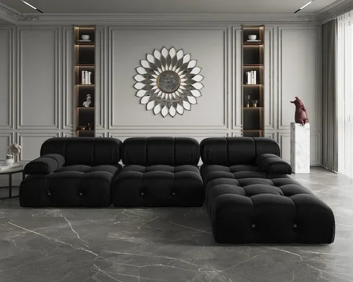 Vista 12 de JACH - Sofá modular convertible de 104 pulgadas, sofás minimalistas de terciopelo de mediados de siglo, sofá ancho de 3 asientos moderno de lujo