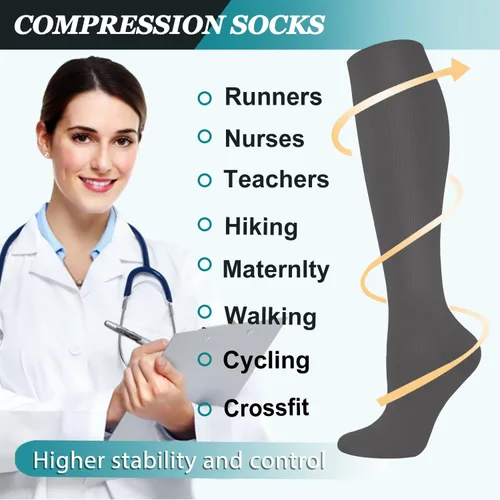 Vista 17 de ACTINPUT 8 pares de calcetines de compresión para mujeres y hombres, medias de compresión de apoyo para médicos, correr, atletismo