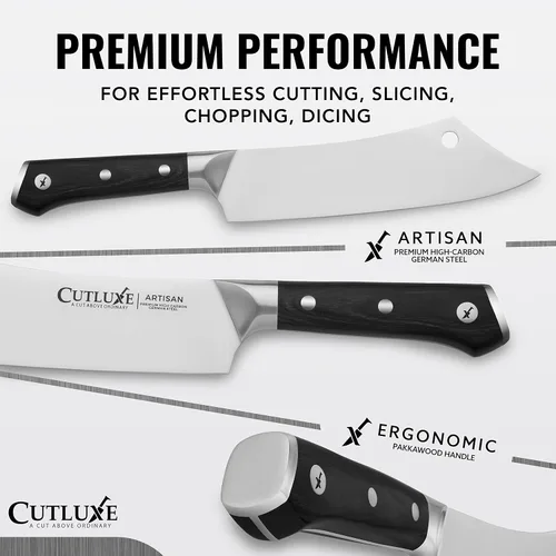 Vista 2 de Cutluxe Cuchillo Cleaver de Chef – Cuchillo de Carnicero Cleaver de Carne de 8" – Hoja de Acero Alemán, Espiga Completa, Diseño de Mango Ergonómico