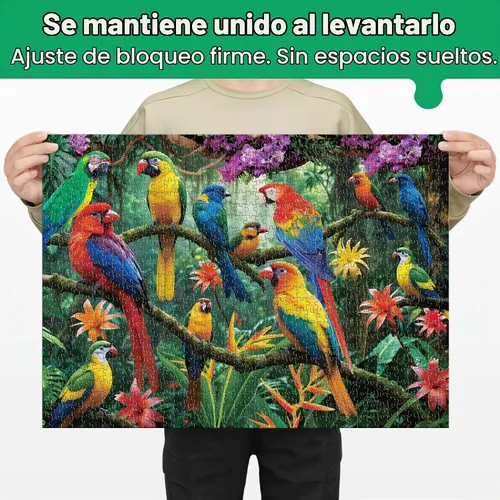 Vista 2 de BenBen - Rompecabezas de 1000 piezas para adultos, loros de la selva, espalda estampada