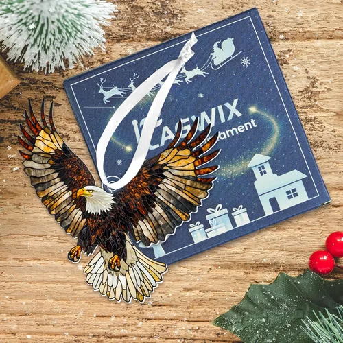 Vista 2 de FLAGWIX Regalos de águila calva de Navidad para hombres y mujeres - Adornos acrílicos planos 2D (no 3D) 2025 para decoraciones - Adorno de águila
