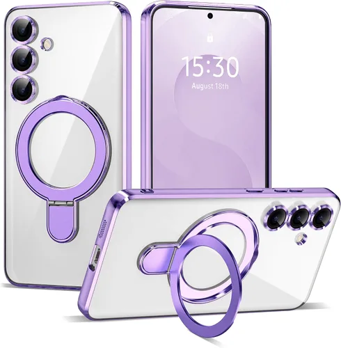 Vista 44 de Funda compatible con Samsung Galaxy S24 Plus con soporte de anillo magnético [compatible con Mag-Safe] protector de lente de cámara chapado Dorado
