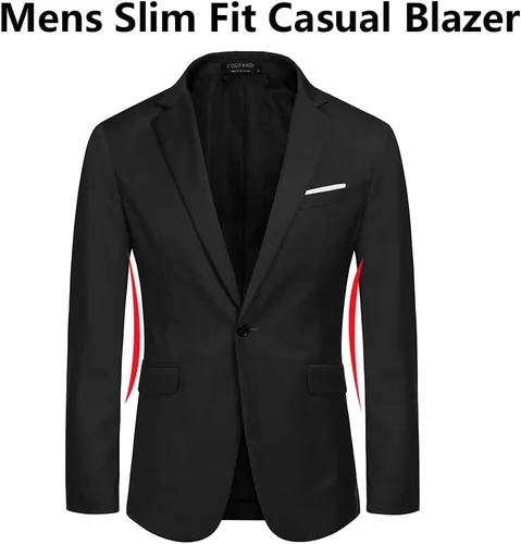 Vista 4 de COOFANDY Chaquetas deportivas ligeras de corte ajustado para hombre, chaquetas de traje de un botón