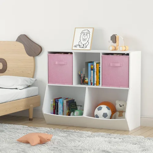 Vista 2 de Estantería para niños, organizador de almacenamiento de juguetes de 4 cubos, estantería para niños pequeños, estantes para habitación de niños, sala