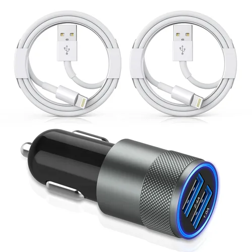 Vista 10 de Cargador de coche para iPhone de Apple, cargador de coche rápido para iPhone【2Pack】Adaptador de cargador de coche de doble puerto USB C