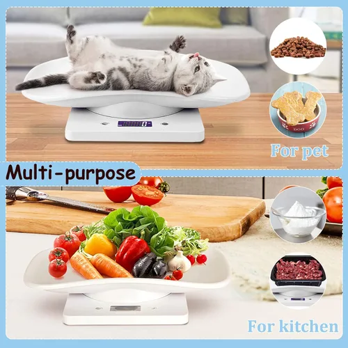 Vista 7 de Báscula digital para mascotas, báscula de pesaje electrónica LCD portátil con bandeja (máximo 33 libras), báscula de peso para animales pequeños