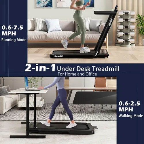 Vista 2 de Goplus 2 in 1 Folding Treadmill, 2.25HP Superfit Under Desk Electric Treadmill, Installation-Free with Remote Control, APP Control and LED Display