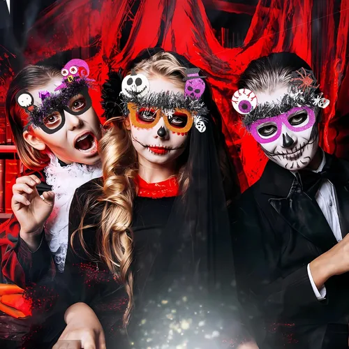 Vista 5 de Anteojos de Halloween de plástico para niños y adultos, 6 lentes de fiesta con purpurina, gafas de fiesta de Halloween, accesorios para cabina