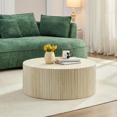 Vista 10 de WILLIAMSPACE Mesa auxiliar redonda de 15.75" con patrón de piedra de cemento para sala de estar, mesa auxiliar moderna circular de fibra de vidrio