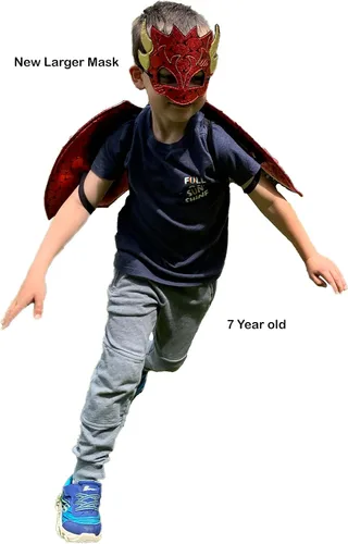 Vista 4 de Dragon Costume with Wings Mask and Tail Birthday Party Gift Kids Halloween Costume Set or Pretend Play Dress Up Costume Ages 4-8