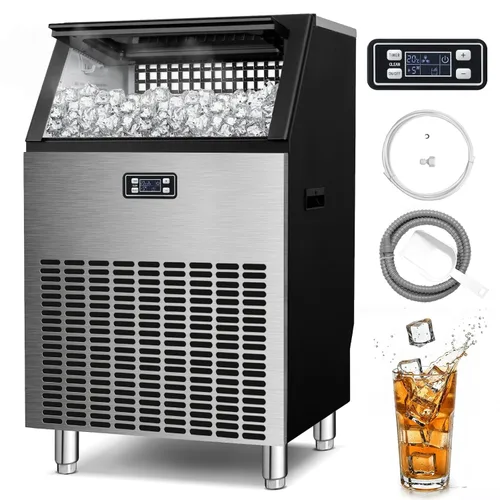Vista 9 de Kismile Máquina comercial para hacer hielo, 66 libras/24 horas, temporizador de 24 horas, panel LCD, autolimpieza, acero inoxidable