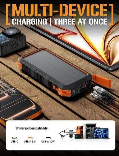 Vista 2 de ToughTested Cargador portátil de banco de energía solar de 24000 mAh, batería externa de carga rápida con linterna LED, IP66 impermeable, a prueba
