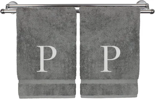 Vista 187 de Toalla de mano monogramada, regalo personalizado, juego de 2 - Toalla bordada con letra de bloque dorada - Extra absorbente 100% algodón turco